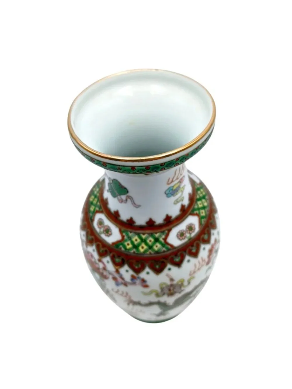 Chinese Green Dragon Vase Hand Painted Porcelain Gilt 8.5 in Qianlong mark